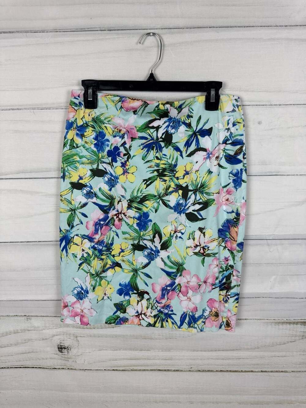 Carmen Marc Valvo Mint Floral Botanical Pencil Skirt Stretch Zip Back Size M